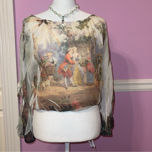 Vintage 90s y2k fairy euro chiffon top shirt fairycore cottage renaissance - Picture 2 of 9